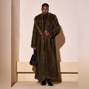 Vintage Style Luxury Faux Fur longline Coat Chocolate Dark Brown